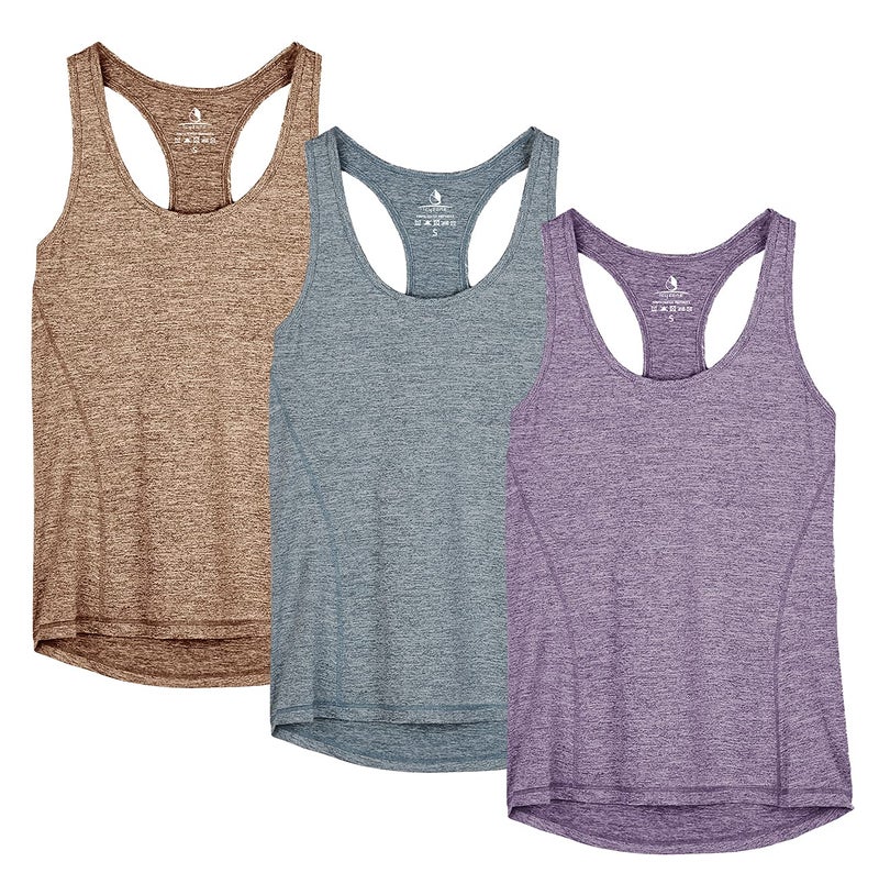 icyzone Workout Tank Tops for Women - Racerback Athletic Yoga Tops, Running Exercise Gym Shirts(Pack of 3) (L, Henna/Twilight Purple/Navy) - Image 1